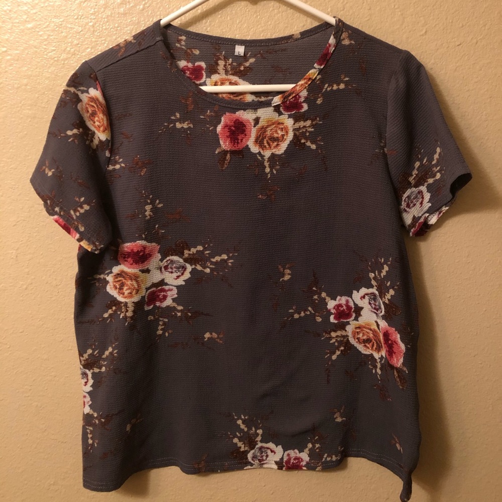 Gray Floral Blouse